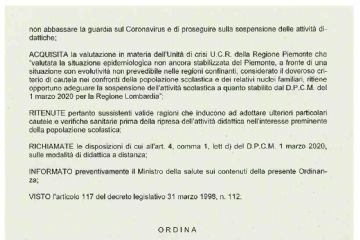 ORDINANZA DEL PRESIDENTE DELLA GIUNTA REGIONALE