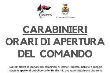 COMUNICAZIONE URGENTE - VARIAZIONE ORARIO APERTURA COMANDO CARABINIERI